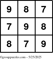 The grouppuzzles.com Answer grid for the TicTac-789 puzzle for Sunday May 25, 2025