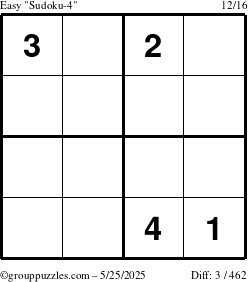 The grouppuzzles.com Easy Sudoku-4 puzzle for Sunday May 25, 2025