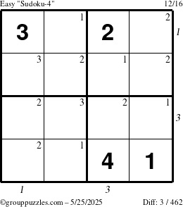 The grouppuzzles.com Easy Sudoku-4 puzzle for Sunday May 25, 2025 with all 3 steps marked