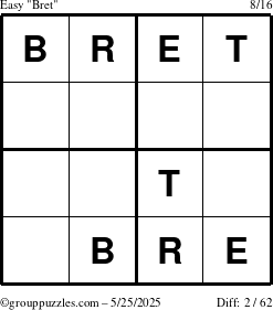 The grouppuzzles.com Easy Bret puzzle for Sunday May 25, 2025