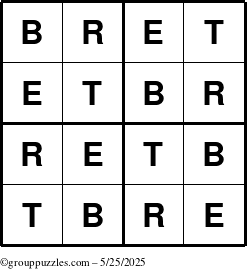 The grouppuzzles.com Answer grid for the Bret puzzle for Sunday May 25, 2025