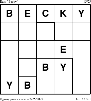 The grouppuzzles.com Easy Becky puzzle for Sunday May 25, 2025