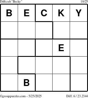 The grouppuzzles.com Difficult Becky puzzle for Sunday May 25, 2025