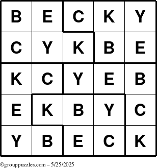 The grouppuzzles.com Answer grid for the Becky puzzle for Sunday May 25, 2025