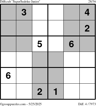 The grouppuzzles.com Difficult SuperSudoku-Junior puzzle for Sunday May 25, 2025