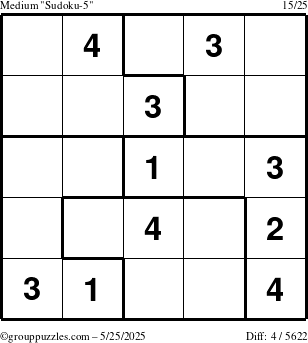 The grouppuzzles.com Medium Sudoku-5 puzzle for Sunday May 25, 2025