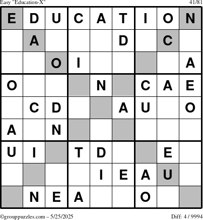 The grouppuzzles.com Easy Education-X puzzle for Sunday May 25, 2025