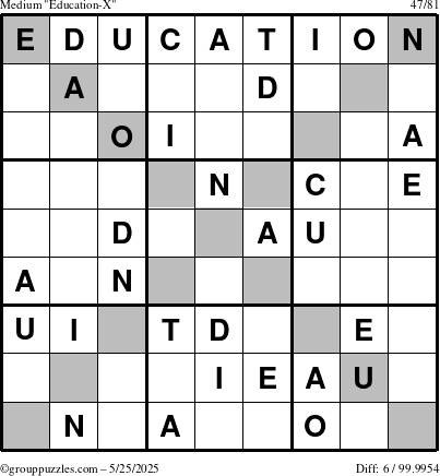 The grouppuzzles.com Medium Education-X puzzle for Sunday May 25, 2025