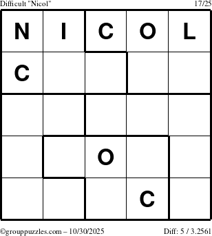 The grouppuzzles.com Difficult Nicol puzzle for Thursday October 30, 2025