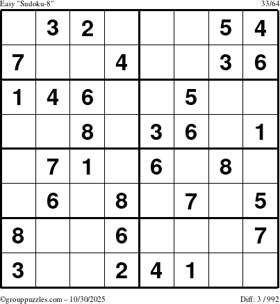 The grouppuzzles.com Easy Sudoku-8 puzzle for Thursday October 30, 2025