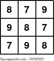 The grouppuzzles.com Answer grid for the TicTac-789 puzzle for Thursday October 30, 2025