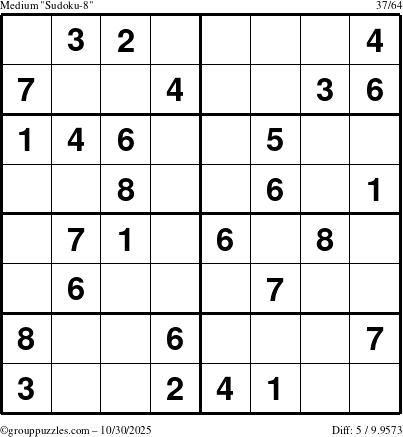 The grouppuzzles.com Medium Sudoku-8 puzzle for Thursday October 30, 2025