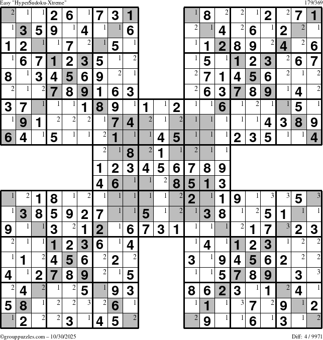 The grouppuzzles.com Easy cover-HyperXtreme puzzle for Thursday October 30, 2025 with the first 3 steps marked