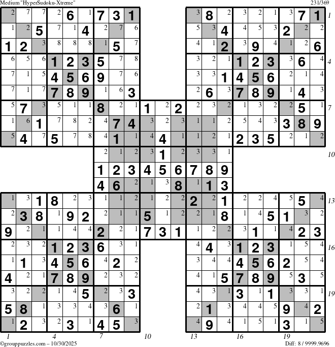 The grouppuzzles.com Medium cover-HyperXtreme puzzle for Thursday October 30, 2025 with all 8 steps marked