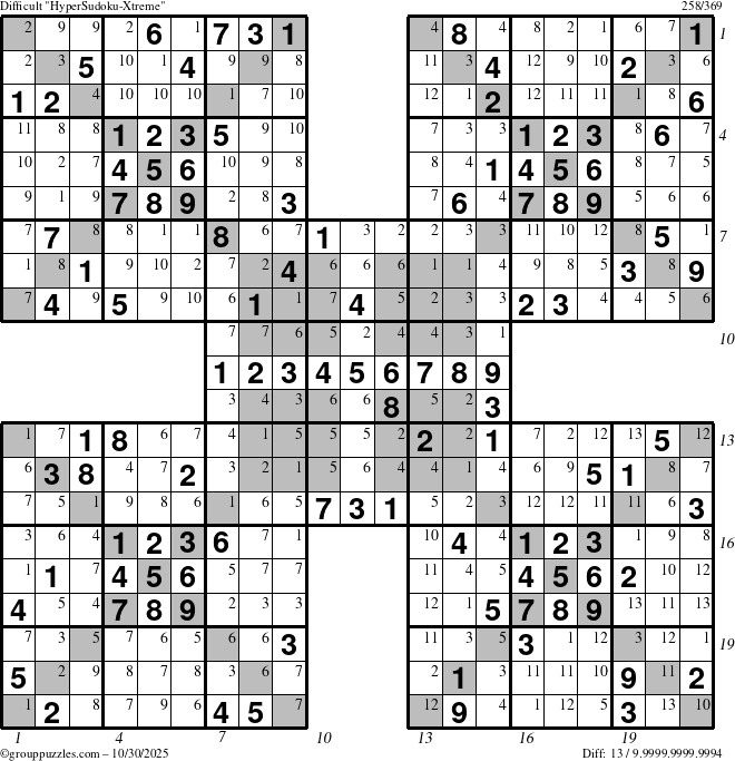 The grouppuzzles.com Difficult cover-HyperXtreme puzzle for Thursday October 30, 2025 with all 13 steps marked