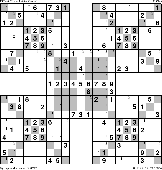 The grouppuzzles.com Difficult cover-HyperXtreme puzzle for Thursday October 30, 2025 with the first 3 steps marked