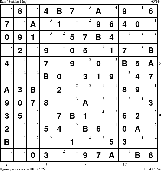 The grouppuzzles.com Easy Sudoku-12up puzzle for Thursday October 30, 2025, suitable for printing, with all 4 steps marked