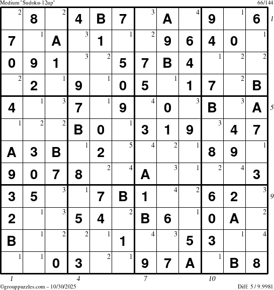The grouppuzzles.com Medium Sudoku-12up puzzle for Thursday October 30, 2025, suitable for printing, with all 5 steps marked
