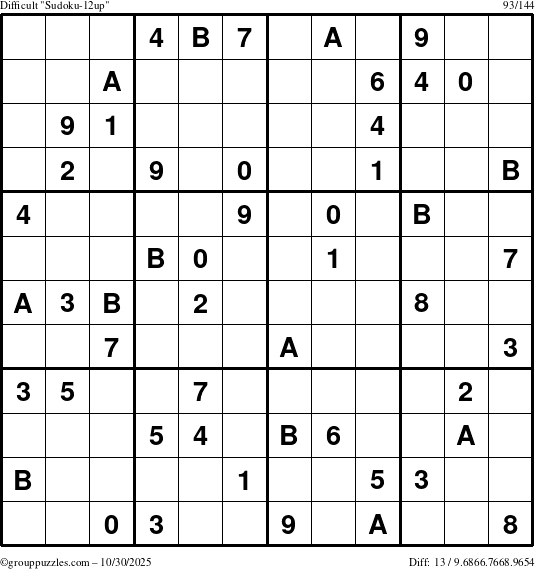 The grouppuzzles.com Difficult Sudoku-12up puzzle for Thursday October 30, 2025