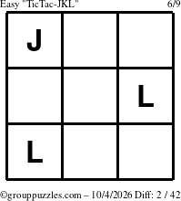 The grouppuzzles.com Easy TicTac-JKL puzzle for Sunday October 4, 2026