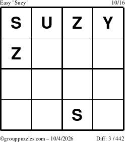 The grouppuzzles.com Easy Suzy puzzle for Sunday October 4, 2026