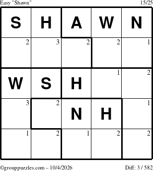 The grouppuzzles.com Easy Shawn puzzle for Sunday October 4, 2026 with the first 3 steps marked