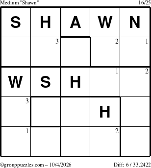 The grouppuzzles.com Medium Shawn puzzle for Sunday October 4, 2026 with the first 3 steps marked