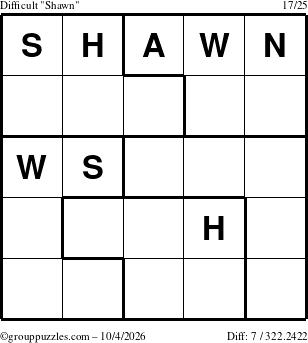 The grouppuzzles.com Difficult Shawn puzzle for Sunday October 4, 2026