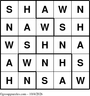The grouppuzzles.com Answer grid for the Shawn puzzle for Sunday October 4, 2026