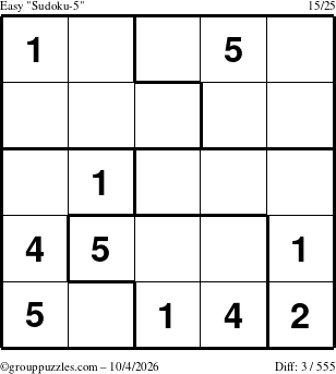 The grouppuzzles.com Easy Sudoku-5 puzzle for Sunday October 4, 2026