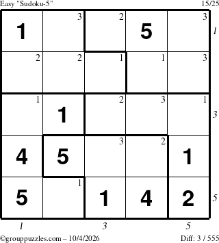 The grouppuzzles.com Easy Sudoku-5 puzzle for Sunday October 4, 2026 with all 3 steps marked