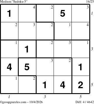 The grouppuzzles.com Medium Sudoku-5 puzzle for Sunday October 4, 2026 with all 4 steps marked