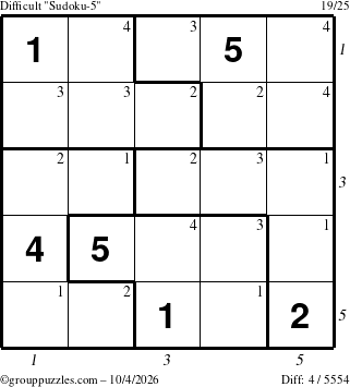 The grouppuzzles.com Difficult Sudoku-5 puzzle for Sunday October 4, 2026 with all 4 steps marked