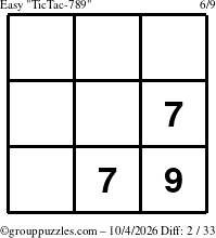 The grouppuzzles.com Easy TicTac-789 puzzle for Sunday October 4, 2026