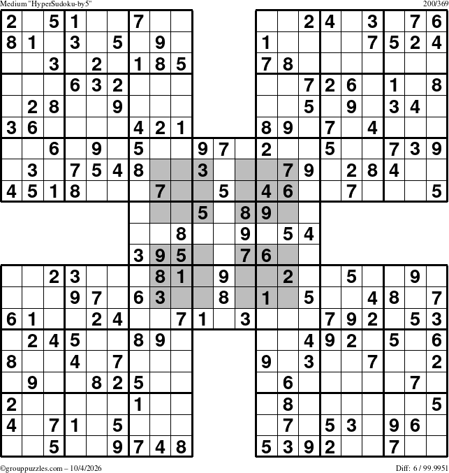 The grouppuzzles.com Medium HyperSudoku-by5 puzzle for Sunday October 4, 2026