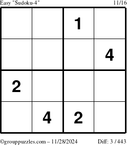 The grouppuzzles.com Easy Sudoku-4 puzzle for Thursday November 28, 2024