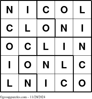The grouppuzzles.com Answer grid for the Nicol puzzle for Thursday November 28, 2024