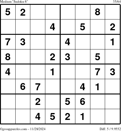 The grouppuzzles.com Medium Sudoku-8 puzzle for Thursday November 28, 2024