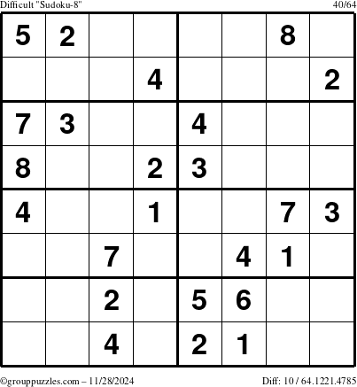 The grouppuzzles.com Difficult Sudoku-8 puzzle for Thursday November 28, 2024