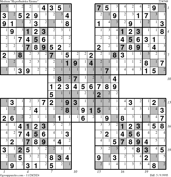 The grouppuzzles.com Medium cover-HyperXtreme puzzle for Thursday November 28, 2024 with all 5 steps marked