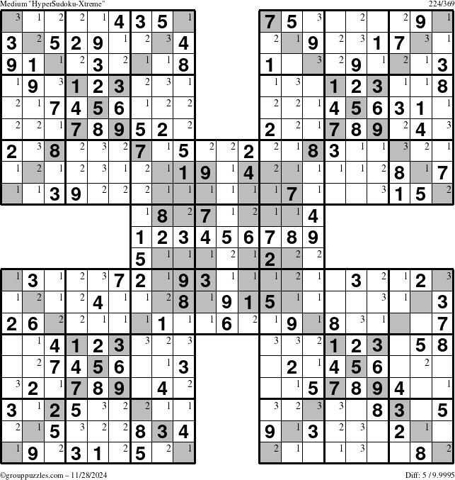 The grouppuzzles.com Medium cover-HyperXtreme puzzle for Thursday November 28, 2024 with the first 3 steps marked