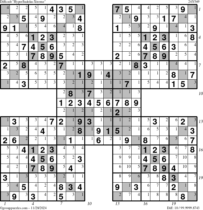 The grouppuzzles.com Difficult cover-HyperXtreme puzzle for Thursday November 28, 2024, suitable for printing, with all 10 steps marked