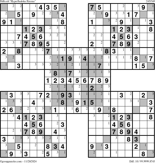 The grouppuzzles.com Difficult cover-HyperXtreme puzzle for Thursday November 28, 2024 with the first 3 steps marked