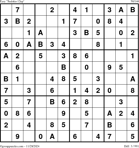 The grouppuzzles.com Easy Sudoku-12up puzzle for Thursday November 28, 2024