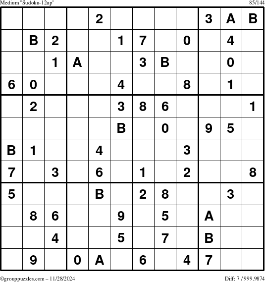 The grouppuzzles.com Medium Sudoku-12up puzzle for Thursday November 28, 2024