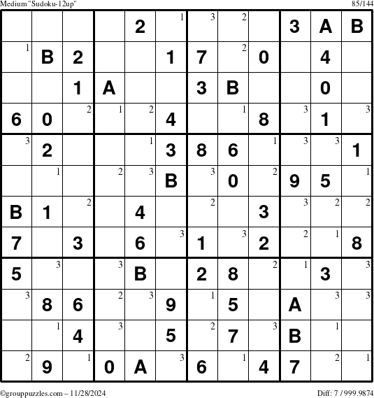 The grouppuzzles.com Medium Sudoku-12up puzzle for Thursday November 28, 2024 with the first 3 steps marked