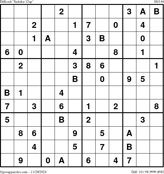 The grouppuzzles.com Difficult Sudoku-12up puzzle for Thursday November 28, 2024