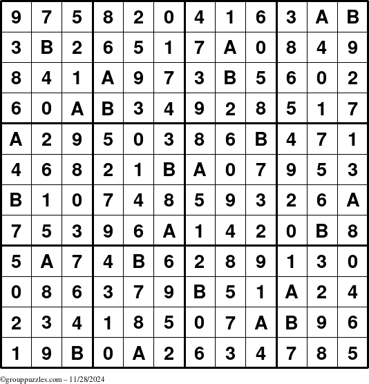 The grouppuzzles.com Answer grid for the Sudoku-12up puzzle for Thursday November 28, 2024