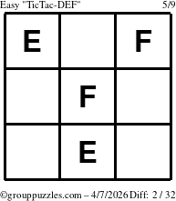 The grouppuzzles.com Easy TicTac-DEF puzzle for Tuesday April 7, 2026
