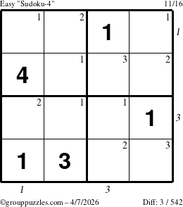 The grouppuzzles.com Easy Sudoku-4 puzzle for Tuesday April 7, 2026 with all 3 steps marked